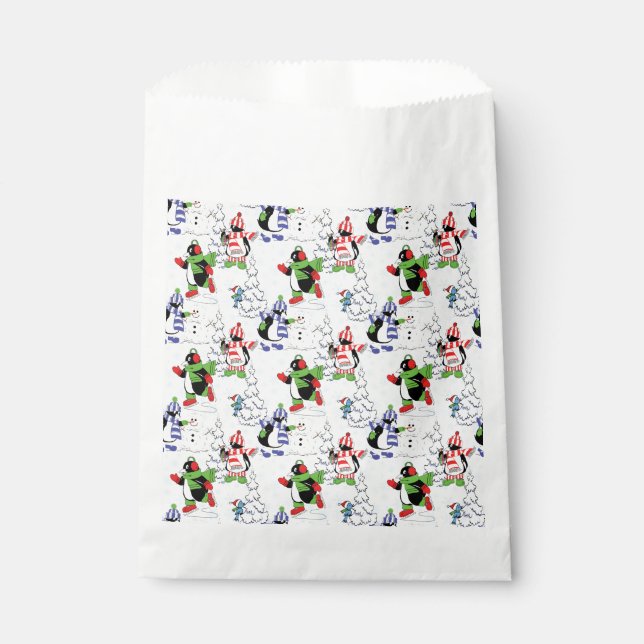Christmas penguin ice skating favour bag (Front)