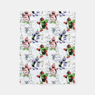 Christmas penguin ice skating fleece blanket