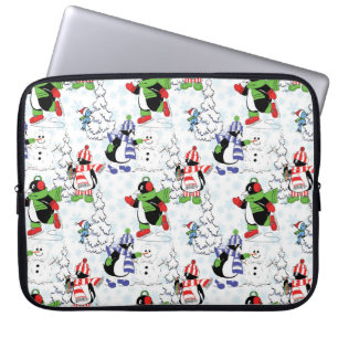 Christmas penguin ice skating laptop sleeve