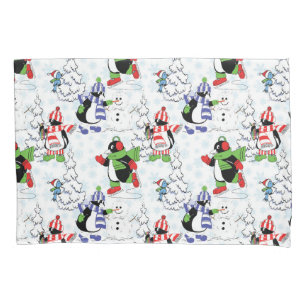 Christmas penguin ice skating pillowcase