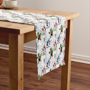 Christmas penguin ice skating short table runner