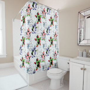 Christmas penguin ice skating shower curtain