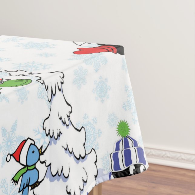 Christmas penguin ice skating tablecloth (In Situ)