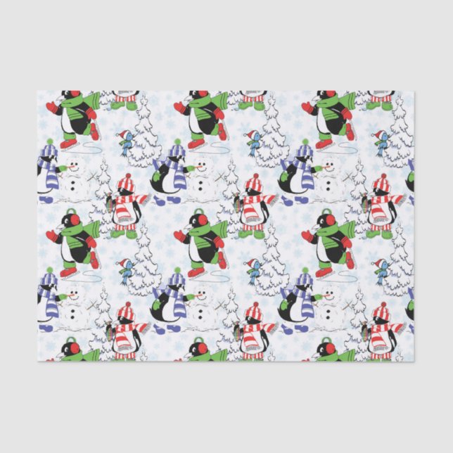 Christmas penguin ice skating tissue paper (Front)