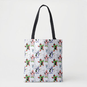 Christmas penguin ice skating tote bag