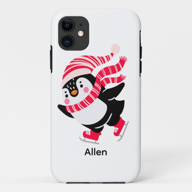 Christmas Penguin in a Hat and Scarf on Skates Case-Mate iPhone Case (Back)