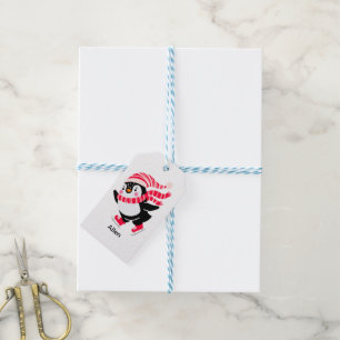 Christmas Penguin in a Hat and Scarf on Skates Gift Tags