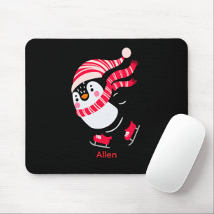 Christmas Penguin in a Hat and Scarf on Skates Mouse Pad