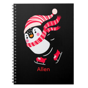 Christmas Penguin in a Hat and Scarf on Skates Notebook