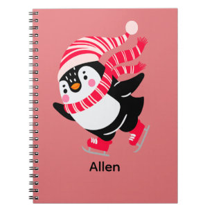 Christmas Penguin in a Hat and Scarf on Skates Notebook