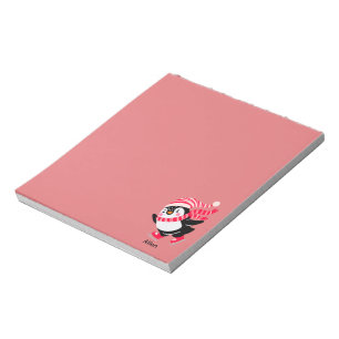 Christmas Penguin in a Hat and Scarf on Skates Notepad