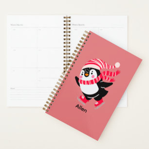Christmas Penguin in a Hat and Scarf on Skates Planner