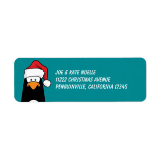 Christmas Penguin in a Santa Hat Return Address Label