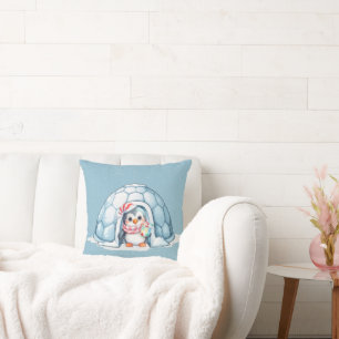 Christmas Penguin In Snowflakes Cushion