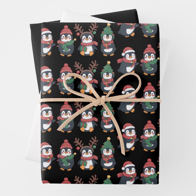 Christmas Penguin Lover Cute Animals Family Xmas Wrapping Paper Sheet (In situ)