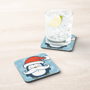 Christmas Penguin Moustache Trend Coaster