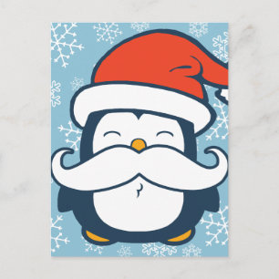 Christmas Penguin Moustache Trend Holiday Postcard