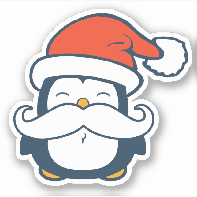 Christmas Penguin Moustache Vinyl Cut Sticker (Front)