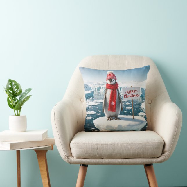 Christmas Penguin On An Iceberg Cushion (Chair)