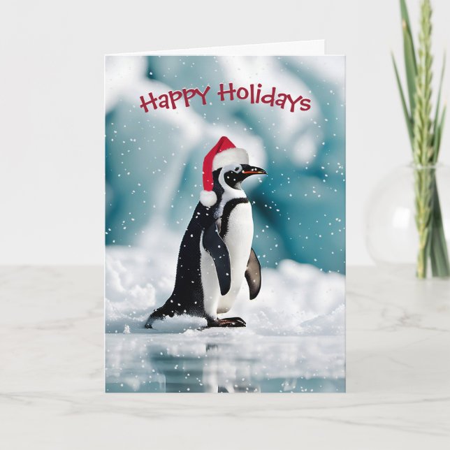 Christmas Penguin On Iceberg Holiday Card (Front)