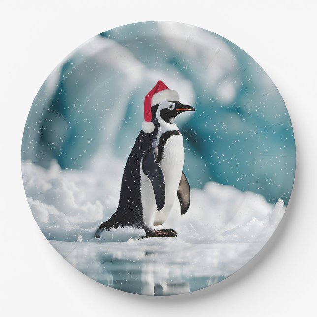Christmas Penguin On Iceberg Paper Plate (Front)