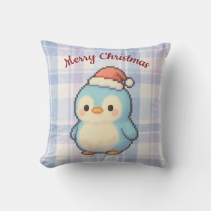 Christmas Penguin Pastel Pixel Art Holiday Decor Cushion