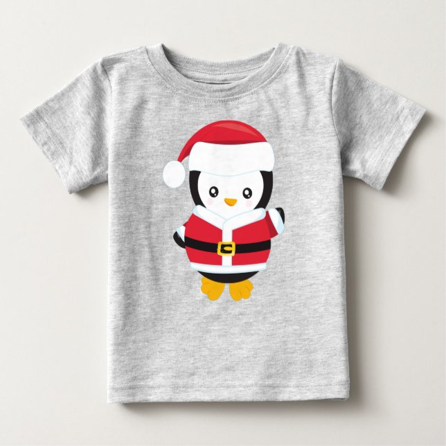Christmas Penguin, Penguin With Santa Hat, Belt Baby T-Shirt (Front)