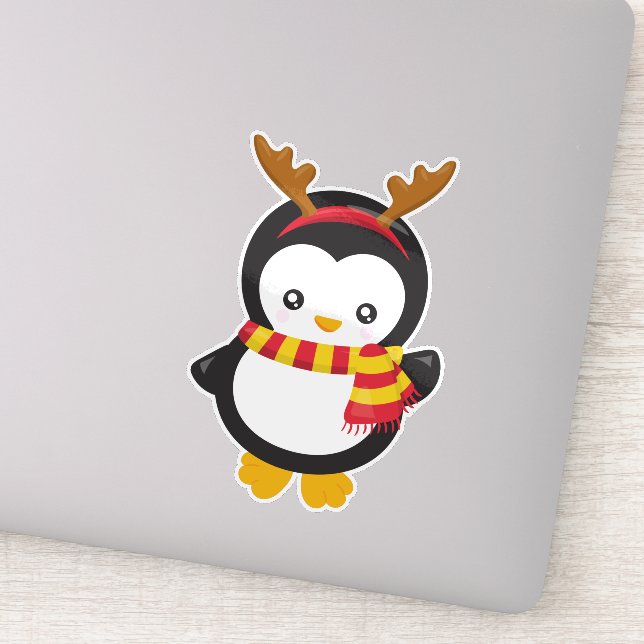 Christmas Penguin, Penguin With Scarf, Antlers (Detail)