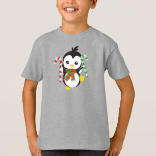 Christmas Penguin, Penguin With Scarf, Candy Cane T-Shirt