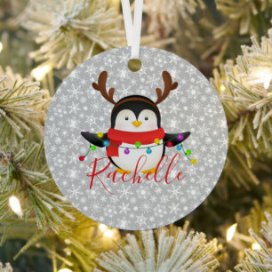 Christmas penguin personalised metal tree decoration