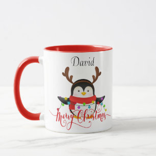 Christmas penguin personalised mug