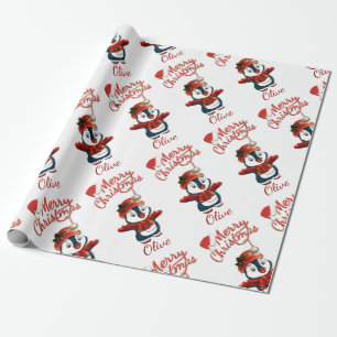 Christmas Penguin   Personalised Wrapping Paper