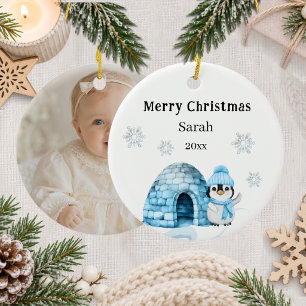 Christmas penguin photo winter child ceramic ornament