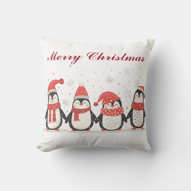 Christmas Penguin Pillow | Festive Holiday Decor (Front)