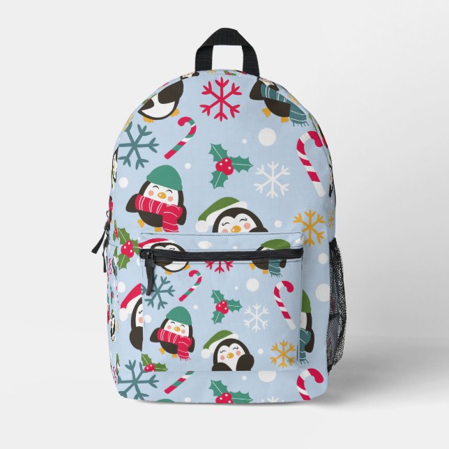 Christmas Penguin Printed Backpack (Front)