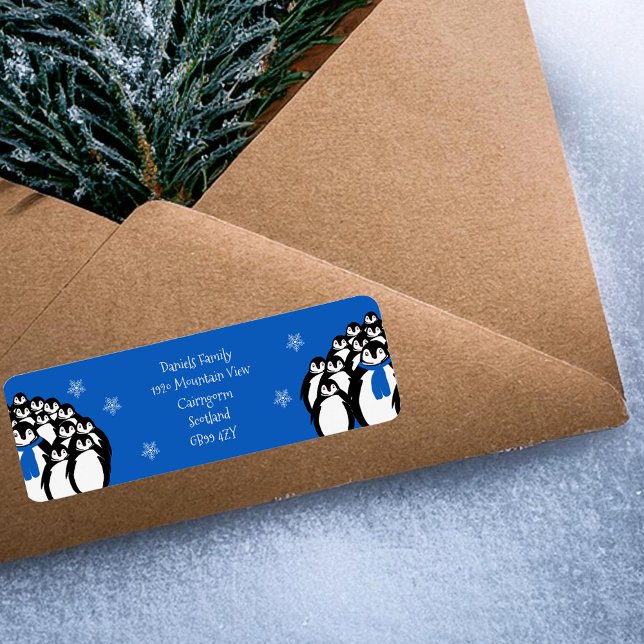Christmas Penguin Return Address Blue Label (Creator Uploaded)