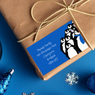 Christmas Penguin Return Address Blue Rectangular Sticker