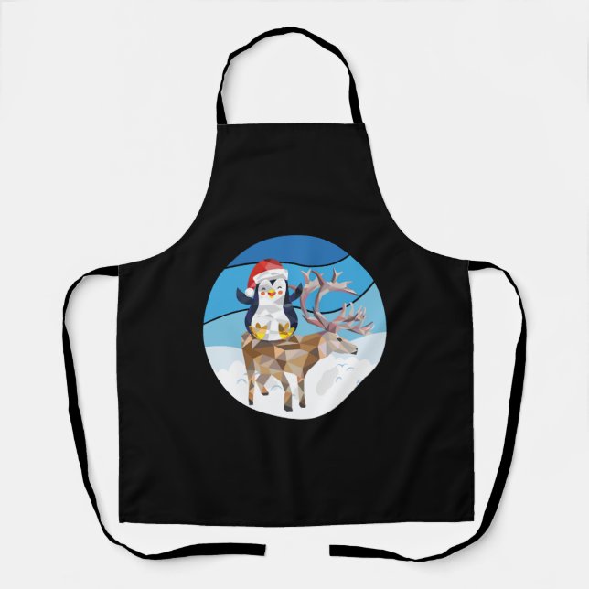 christmas Penguin riding a elk Apron (Front)