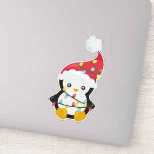 Christmas Penguin, Santa Hat, Christmas Lights