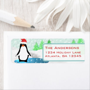 Christmas Penguin Santa Hat Return Address Label
