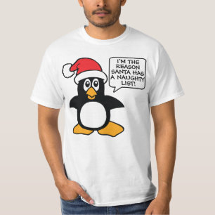 Christmas Penguin Santa Naughty List T-Shirt