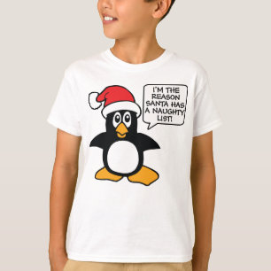 Christmas Penguin Santa Naughty List T-Shirt