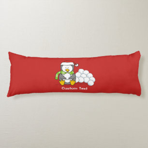 Christmas penguin sitting with snow balls body cushion
