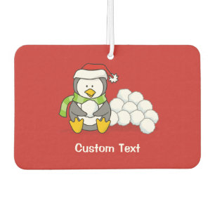 Christmas penguin sitting with snow balls car air freshener