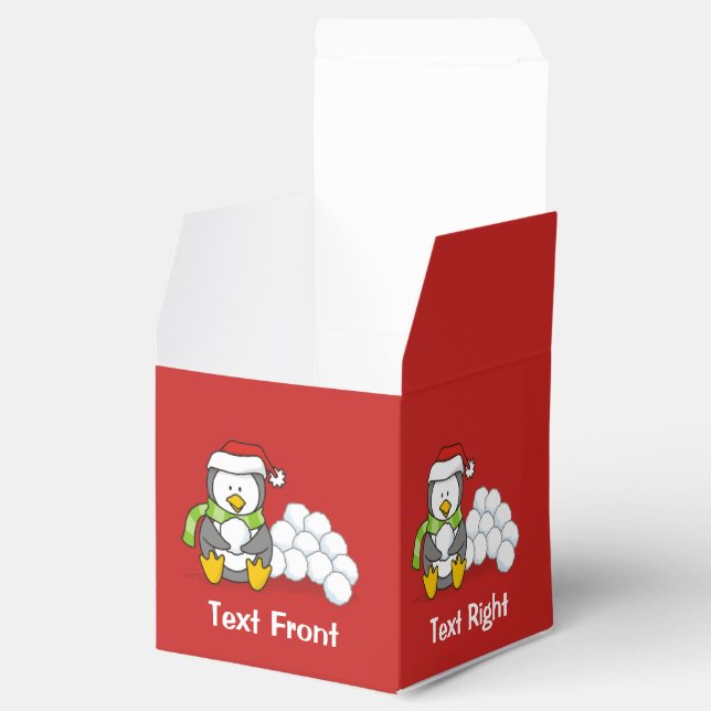 Christmas penguin sitting with snow balls favour box (Opened)