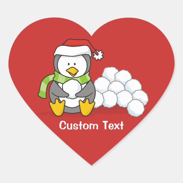 Christmas penguin sitting with snow balls heart sticker (Front)