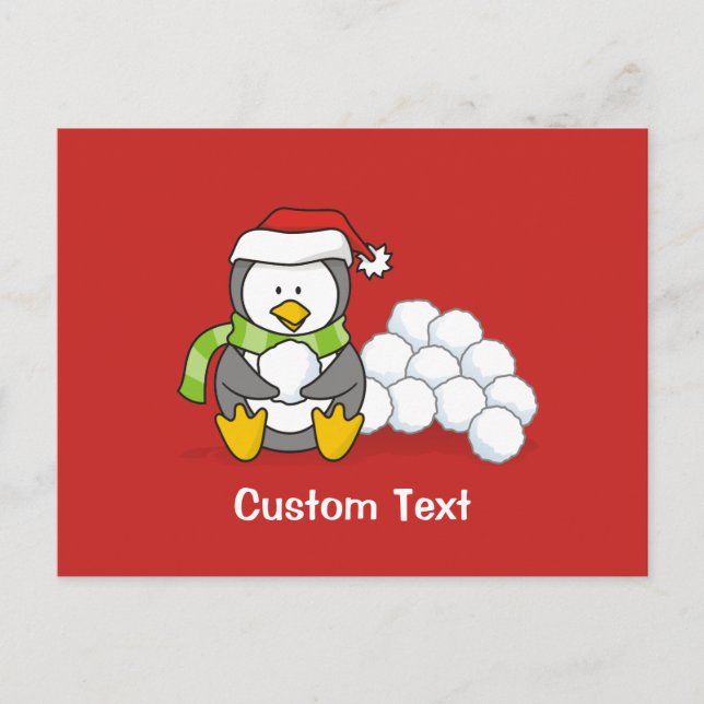 Christmas penguin sitting with snow balls holiday postcard (Front)