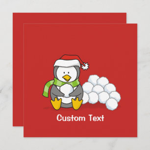 Christmas penguin sitting with snow balls invitation
