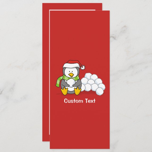 Christmas penguin sitting with snow balls invitation (Front/Back)
