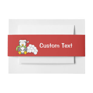 Christmas penguin sitting with snow balls invitation belly band